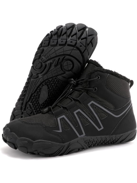 Mens Womens Barefoot Winter Boots with Wide Toe Box Minimalist Five Finger Hiking Boots Fur Lined Water Resistant Ankle Booties Zero Drop Sole Walking Shoes Winter Fashion Sneakers