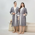 thumbnail image 1 of Mens Womens Bath Robes Long Sleeve Open Front Fleece Bathrobes with Pockets and Belt Color Block Thermal Warm Knee Length Loungewear Shower Robe, 1 of 6