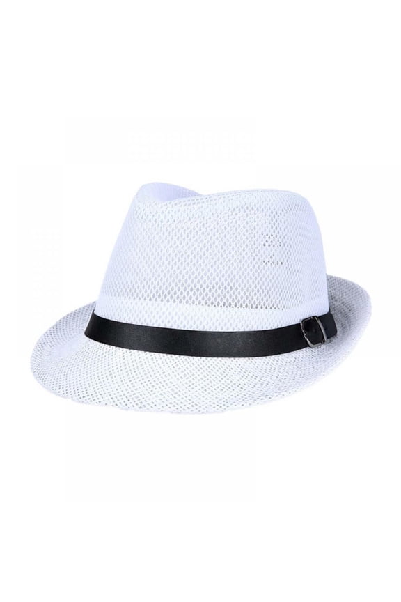 Mens Womens Beach Sun Cap Straw Panama Fedora Summer Flat Brim Hat Band Cap&nbsp;Simplicity Unisex Lightweight Straw Sun Hat