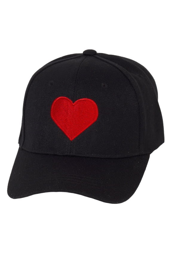Mens Womens Bold Red Heart Hat - Embroidery Adjustable Cap, Black