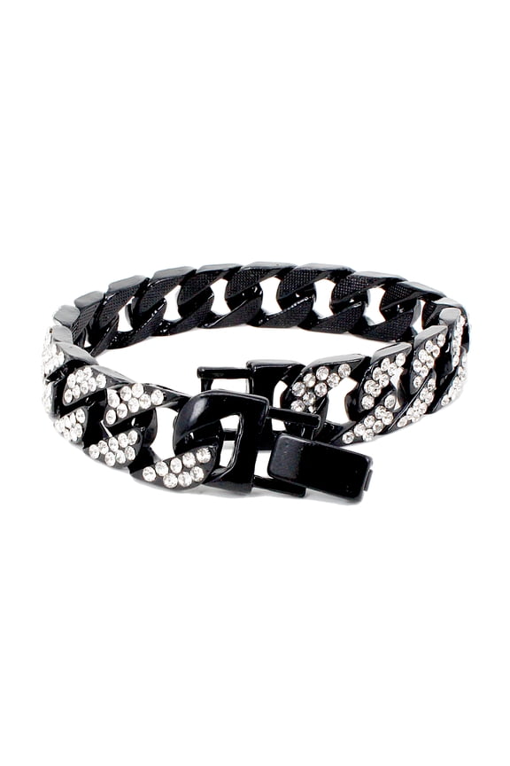 Mens Womens CZ Miami Cuban Link Hip Hop Iced Out Curb Cuban Bracelet with Clear Rhinestones