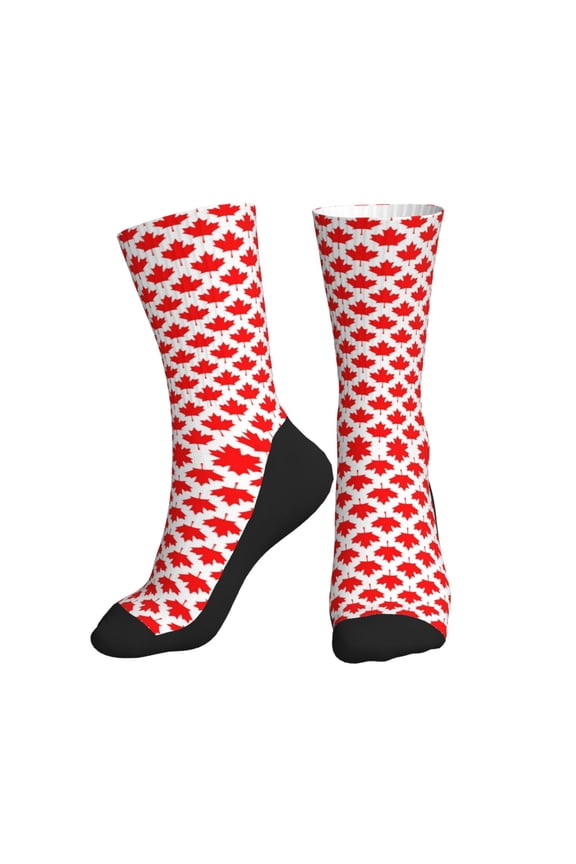 Mens Womens Canada Maple Leaf Pattern Funny Funky Crazy Novelty Colorful Dress Socks