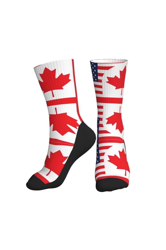 Mens Womens Canada Us Friendship Flag Combination Hiker Cushion Crew Socks