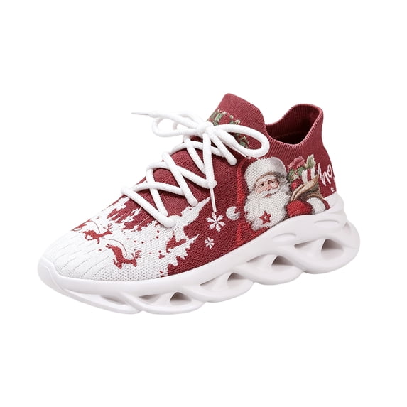 Mens Womens Christmas Themed Running Sneakers, Festive Sports Shoes with Santa Claus Design Breathable Athletic Tennis Shoes,37