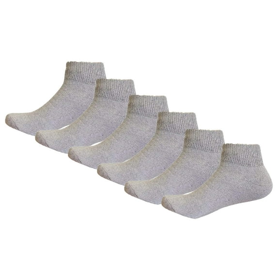 Mens Womens Cotton Diabetic Ankle Socks 6-Pack Non-Binding Top & Cushion Sole - Gray, 9-11