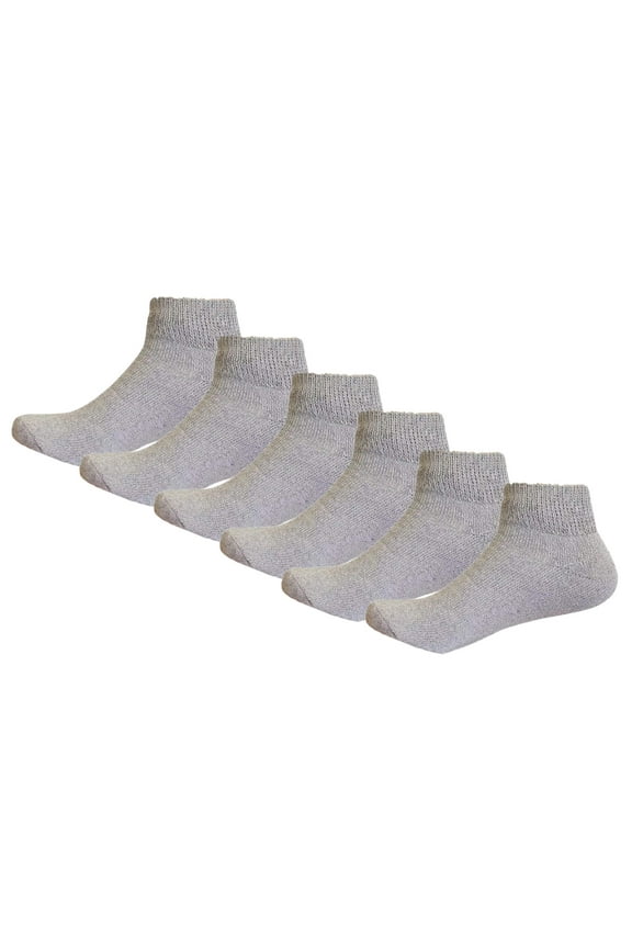 Cotton Ankle Socks with Non-Binding Top, 6 Pack, Gray, Size 9-11