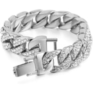 Men's Hip Hop Silver Tone Cuban Link Bracelet – Cubic Zirconia Pave Setting, 9 Inch