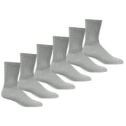 Mens Womens Diabetic Crew Socks Cotton 6-Pack Non-Binding Top & Cushion Sole - Gray, 9-11