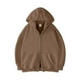 thumbnail image 1 of Mens Womens Drop Shoulder Double Zip Up Hoodie Solid Color Long Sleeve Cardigan Jacket, 1 of 2