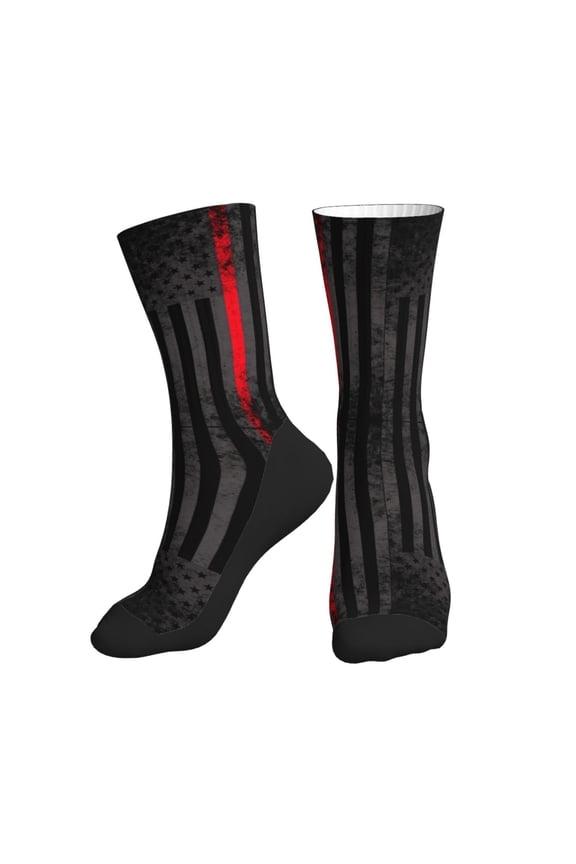 Mens Womens Fire Fighter Thin Red Line Flag Hiker Cushion Crew Socks