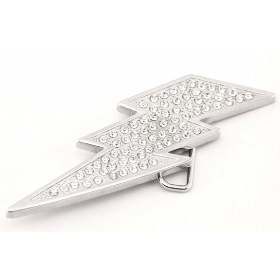 Mens Womens Flash Belt Buckle Rhinestone Silver Metal Fashion New Lightning Bolt Iced Out Bling Rhinestones