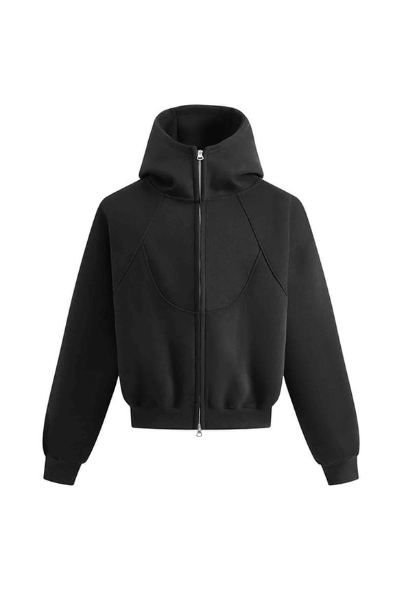 Mens Womens Fleece Oversized Full Zip Up Cropped Hoodies Sweatshirts Coat Fall Winter Comfy Crop Jackets