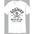 thumbnail image 1 of Mens Womens Goonies Graphic T-Shirt | Black with Skull Crossbones, Round Neck, Short Sleeve, Casual Attire, Comfortable, 1985 Inspired, Nostalgic 80s Apparel, Machine Washable, Relaxed Fit,, 1 of 21