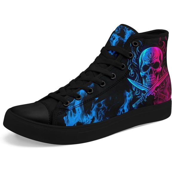 Mens Womens Gothic Skull Rose High Top Canvas Sneakers Punk Rock Floral Cool Lace-Up Casual Shoes Edgy Streetwear Aesthetic