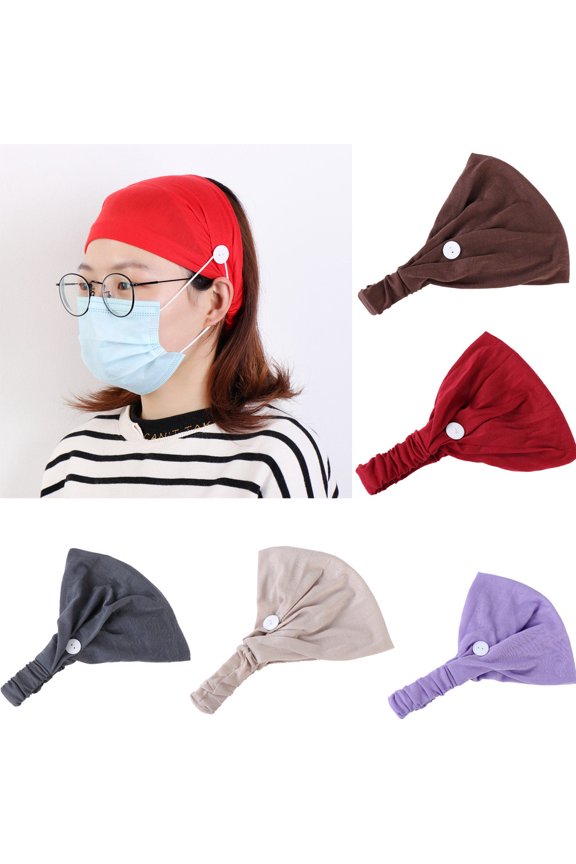 Mens Womens Headbands LSQii Hairband with Button Face Holder Turban Protect Ears Black Casual Solid Color Head Wrap for Go Out Sport Daily Wear