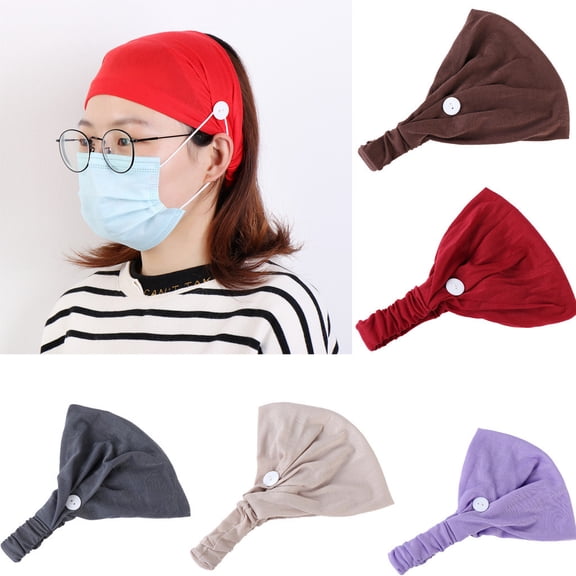 Mens Womens Headbands LSQii Hairband with Button Face Holder Turban Protect Ears Blue Casual Solid Color Head Wrap for Go Out Sport Daily Wear
