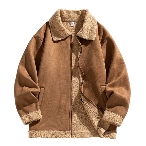 Mens Womens Jackets Fleece Lined Zip Up Coats with Pockets and Collared Unisex Couples Trendy Long Sleeve Solid Color Thermal Warm Motorcycle Jacket