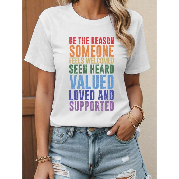Mens & Womens Kindness Print T Shirts Uplifting 'Be the Reason Someone Feels Welcomed' Quote Unisex Tees for Daily Encouragement,S-5XL
