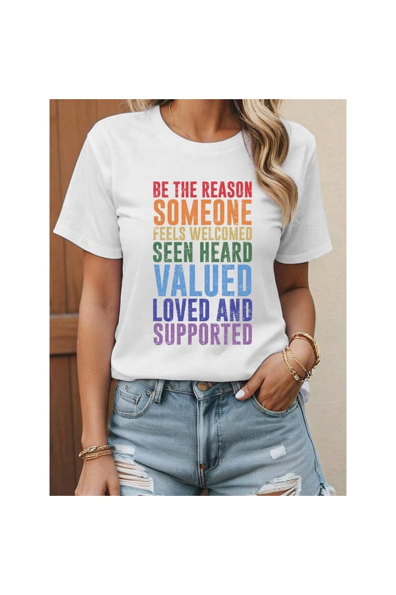 Mens & Womens Kindness Print T Shirts Uplifting 'Be the Reason Someone Feels Welcomed' Quote Unisex Tees for Daily Encouragement,S-5XL