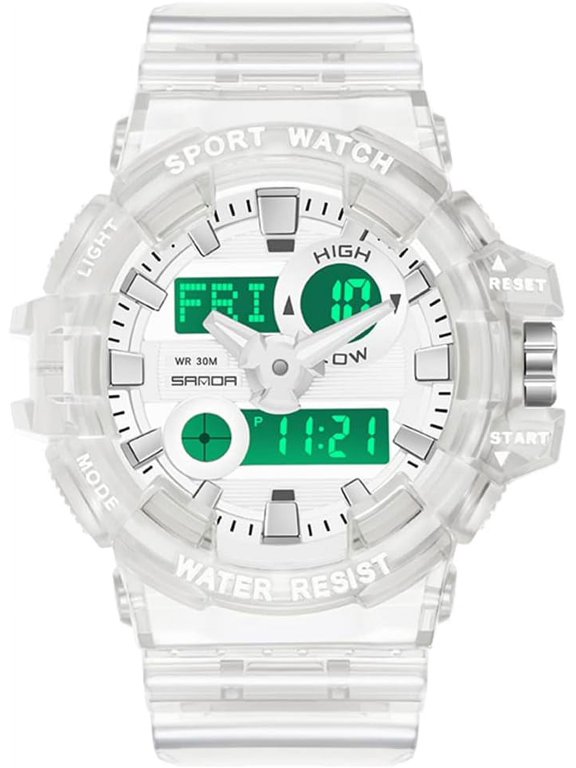 Mens Womens Large Dial Transparent Multifunction Digital Watch Casual Dual Display 12H/24H Stopwatch Calendar Unisex Wrist Watch