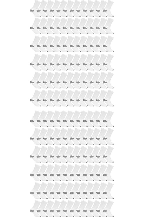 Mens & Womens Lightweight Cotton Crew Socks Bulk, Homeless Donation Cheap, Wholesale Sock (144 Pairs White Mens/Gray Heel and Toe)