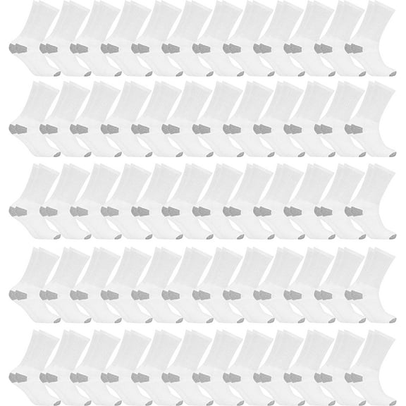 Mens & Womens Lightweight Cotton Crew Socks Bulk, Homeless Donation Cheap, Wholesale Sock (60 Pairs White Mens/Gray Heel and Toe)