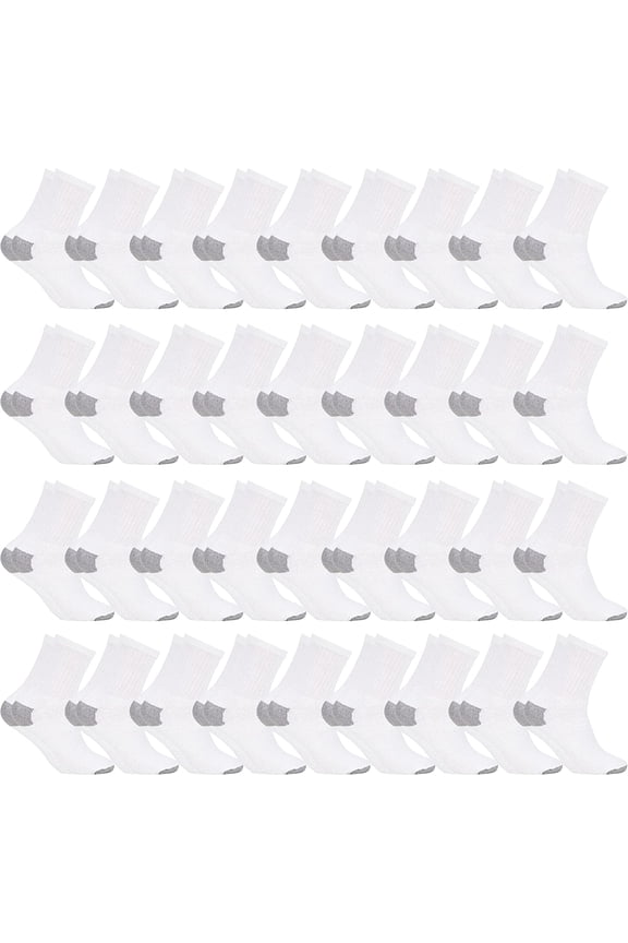 Mens & Womens Lightweight Cotton Crew Socks Bulk, Homeless Donation Cheap, Wholesale Sock (36 Pairs White Womens/Gray Heel and Toe)