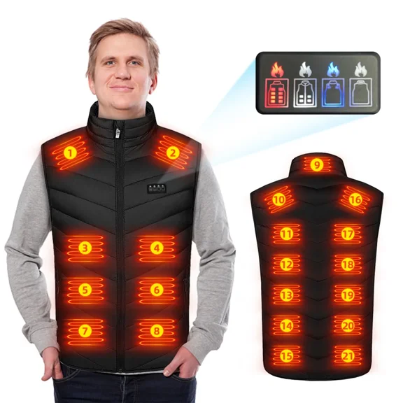 Mens Womens Lightweight Heated Vest Coat Outdoor Warm Clothing with 4 Heating Levels & 21 Heating Zones