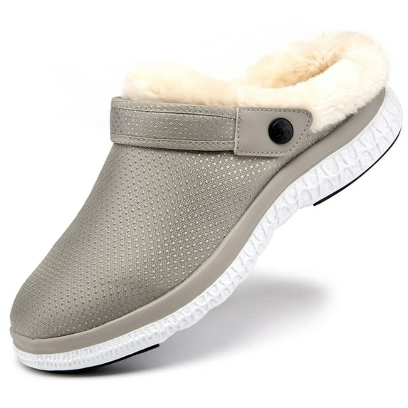 Mens Womens Lined Clogs Winter Slippers Arch Support House Slippers Warm Soft Garden Shoes Slip On Home Shoes Indoor Outdoor Beige