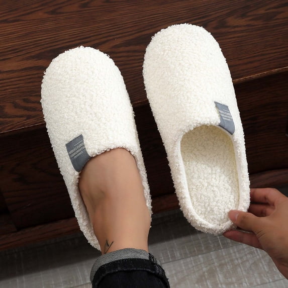 Mens Womens Matching House Slippers Plush Teddy Warm Comfortable Soft Soled Non Lightweight Ideal For Couples And Family Home Wear Gift Idea,White 8.5