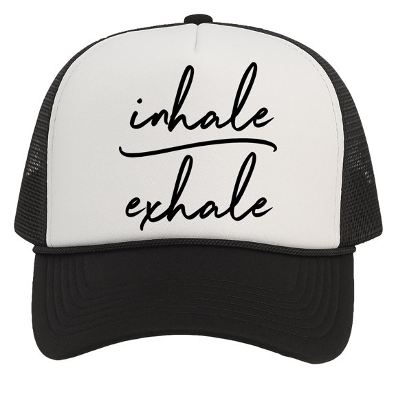 Mens Womens Trucker Hat Snapback Cap, Inhale Exhale B/W