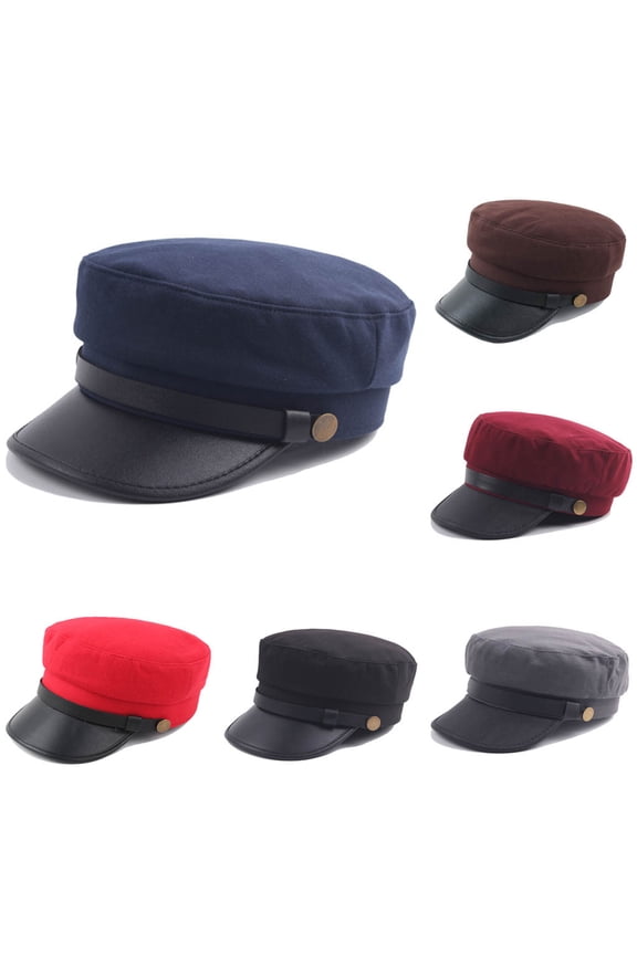 Mens Womens Newsboy Cap Yacht Captain Sailor Hat Cabbie Baker Boy Peaked Beret Red