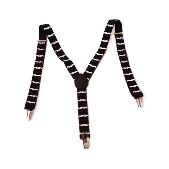 Mens / Womens One Size Suspenders Adjustable- White Mustache