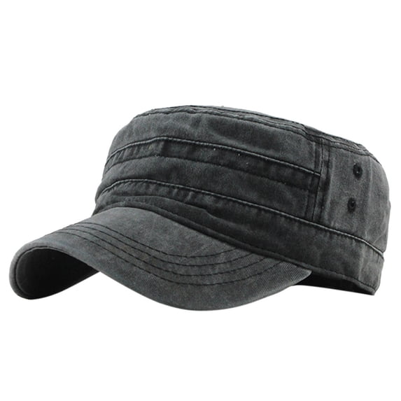 Mens Womens Outdoor Breathable Military Cadet Hat Flat Top Plain Washed Distressed Sun Hat Cap Green