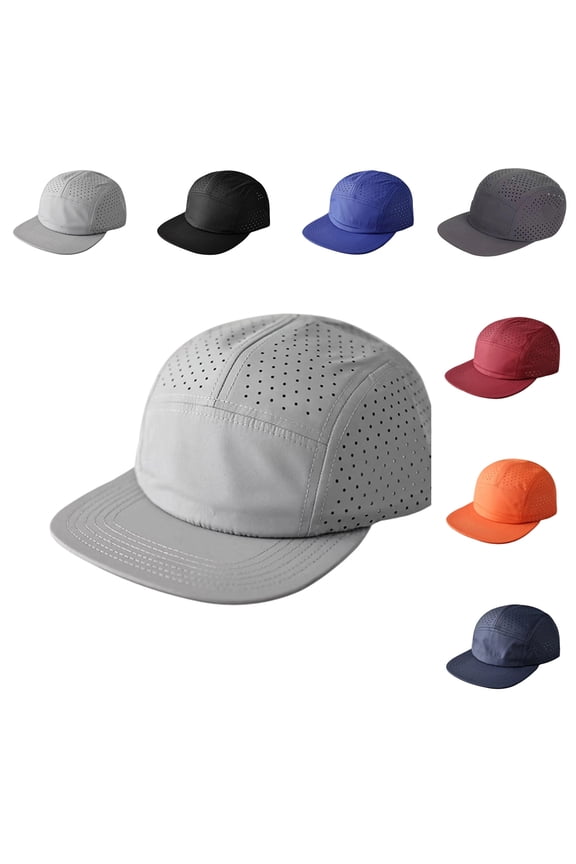 Mens Womens Outdoor Quick Drying 5 Panel Short Brim Baseball Cap Breathable Mesh Versatile Sports Hiking Running Lightweight Adjustable Low Profile Cap, #01 Gray, One Size