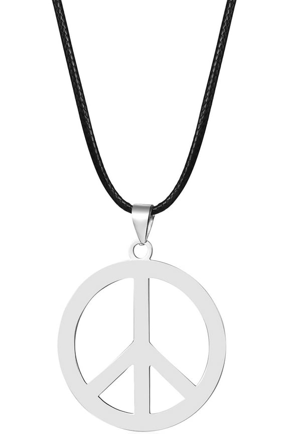 Mens Womens Peace Sign Necklace: Stainless Steel Peace Sign Pendant Leather Cord Necklace 1960s 1970s Party Accessories Hippie Necklace Peace Sign Jewelry Gift