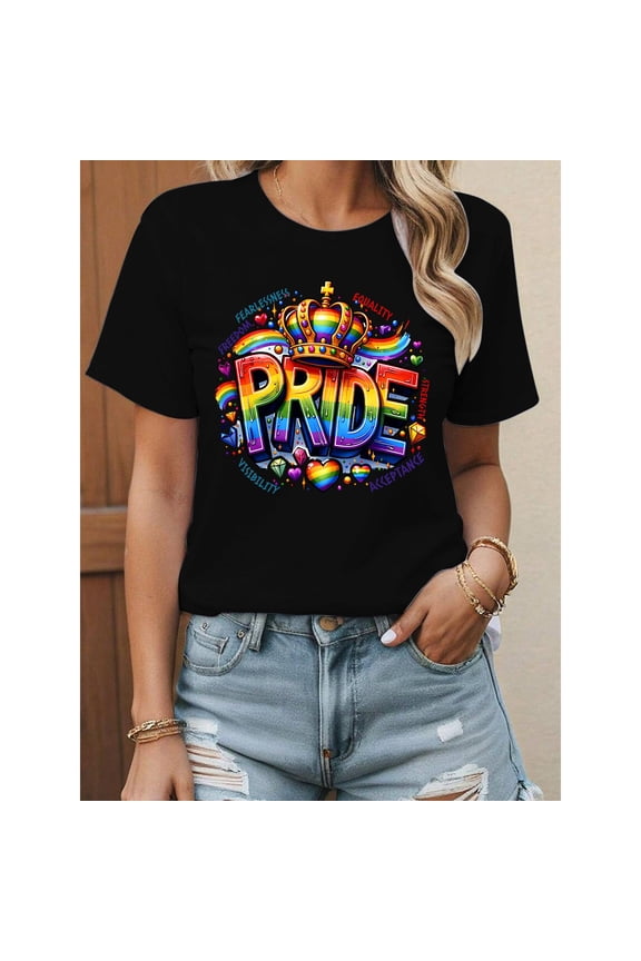 Mens & Womens Pride Month Print T-Shirts Rainbow Crown 'PRIDE' Graphic Tees LGBTQ+ Equality Pattern Tops for Unisex,S-5XL