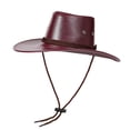 thumbnail image 1 of Mens Womens Pu-Leather Cowboy Hats with Strap Wide-Brim Sun Protection Fedora Cap Unisex Classic Solid Color Travel Cowgirl Bucket-Hat, 1 of 1
