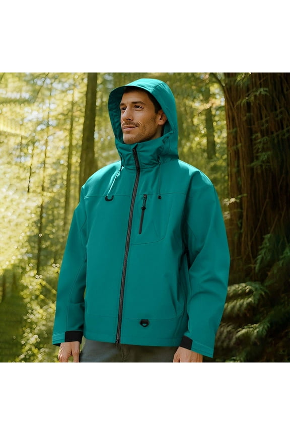 Mens Womens Rain Jackets with Zipper Pockets and Hoodies Zip Up Raincoats Unisex Couples Long Sleeve Solid Waterproof Windbreaker Hiking Jacket