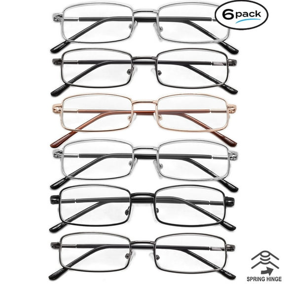 Mens Womens Reading Glasses 6 PACK Metal Frame Spring Hinge Readers All Powers Value Pack