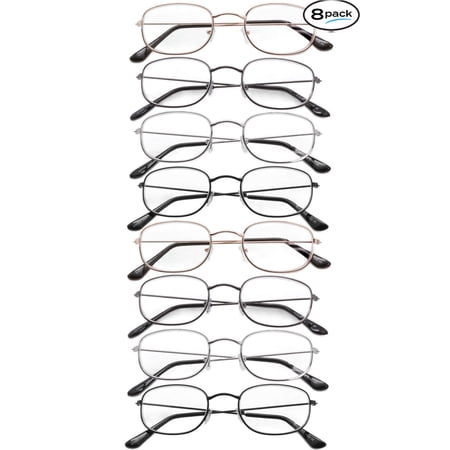 Mens Womens Reading Glasses 8 PACK Metal All Powers Unisex Style Readers