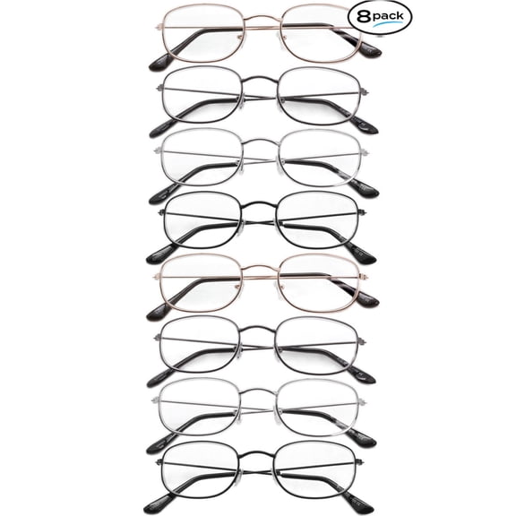 Mens Womens Reading Glasses 8 PACK Metal All Powers Unisex Style Readers