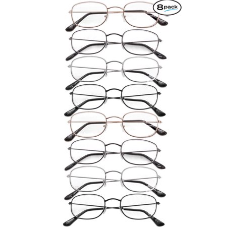Mens Womens Reading Glasses 8 PACK Metal Frame All Powers Unisex Travel Readers