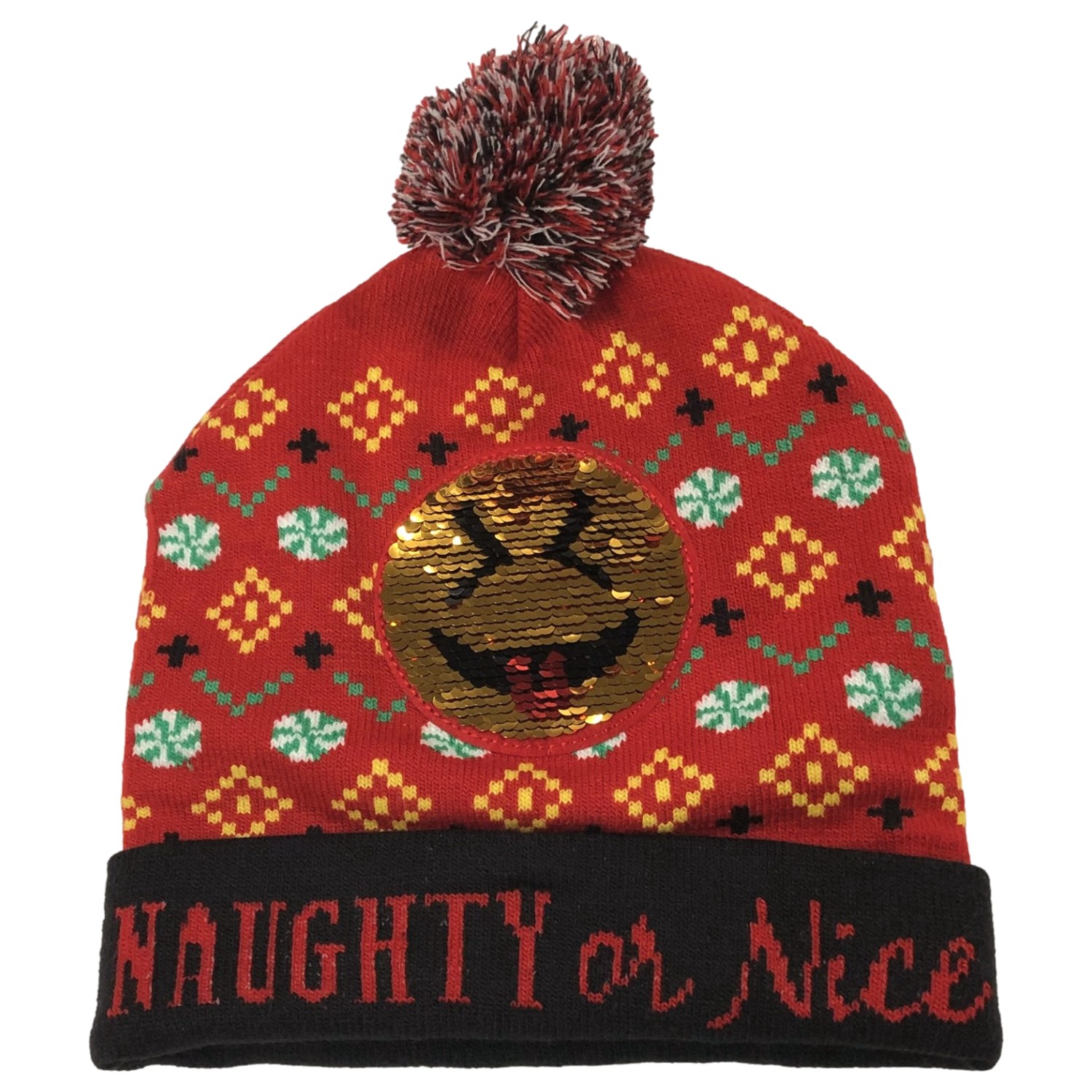 Mens & Womens Red Flip Sequin Naughty Or Nice Christmas Holiday Cap Beanie Hat - image 1 of 2