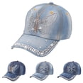 thumbnail image 1 of Mens Womens Rhinestone Washed Denim Baseball Cap Sparkly Party Curved Brim Hat Sun Protection Adjustable Cap Blue, 1 of 4