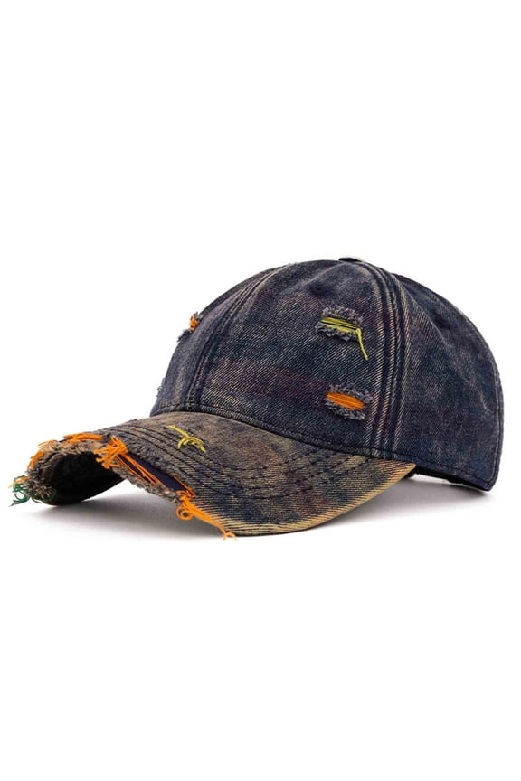 Mens Womens Ripped Denim Baseball Cap Sun Protection Snapback Hats Unisex Couples Trendy Vintage Washed Solid Color Adjustable Ball Hat