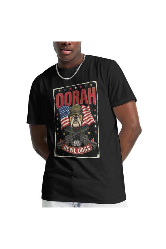 Mens Womens Short Sleeve Crew T-Shirt Oorah Devil Dogs Novelty Top Tee