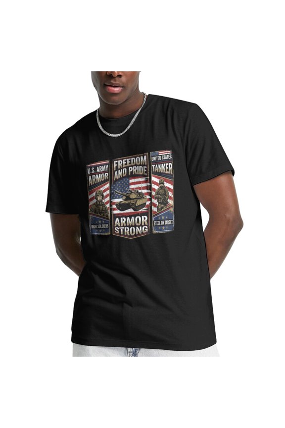 Mens Womens Short Sleeve Crew T-Shirt US Army Armor Tanker Novelty Top Tee