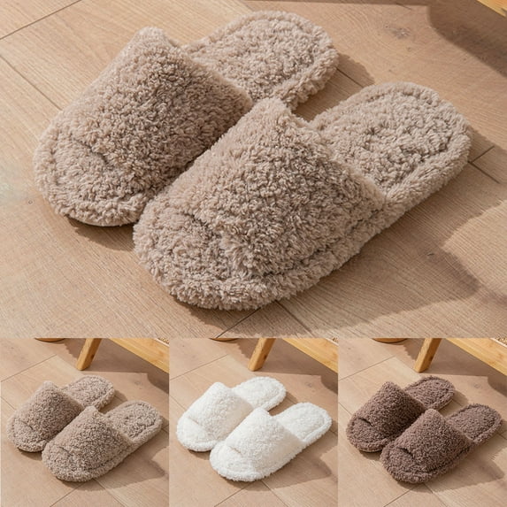 Mens Womens Slippers Casual Unisex Slip-on Close Toe Flats Solid Color Indoor Outdoor Warm Bedroom Shoes Slippers White 5.5