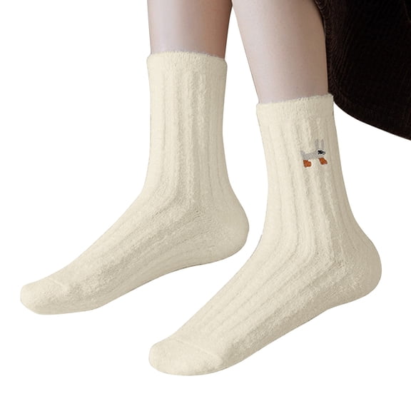 Mens Womens Socks Ladies' Winter Velvet Warmth Enhanced Fleece Lined Thickened Colored Embroidered Coral Velvet Home Socks Fuzzy Socks